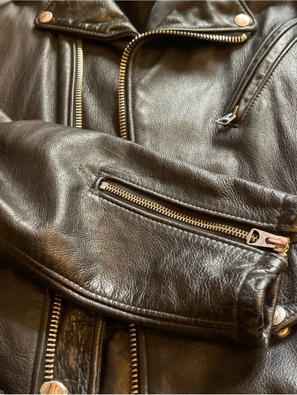 Schott Black Leather Bomber-Style Motorcycle Jacket - Picture 5 of 8